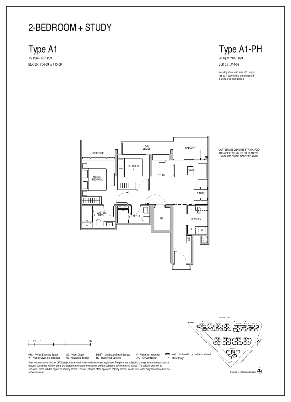 2-Bedroom + Study, Type A1 / A1-PH